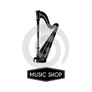 Harp icon. Music style template. Music instrument. Vector illustration.