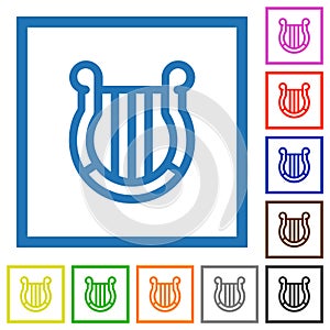 Harp outline flat framed icons photo
