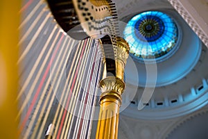 Harp strings close up