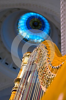 Harp strings close up