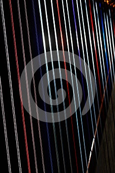 Harp strings closeup. Classical music instrument