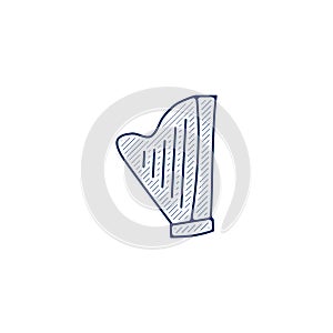 Harp line icon. Harp linear hand drawn pen style line icon