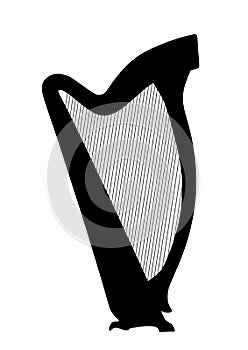 Harp vector silhouette illustration isolated on white.