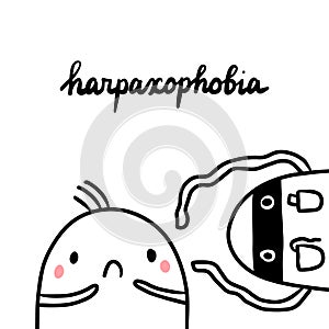 Harpaxophobia hand drawn illustration with cute marshmallow and thief