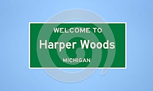 Harper Woods, Michigan city limit sign. Town sign from the USA