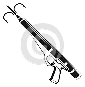 Harpoon gun icon. Black hunting weapon symbol