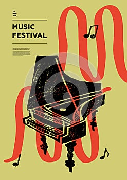 Harpsichord, clavecin. Music festival poster.