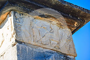 Harpy tomb monument sarcophagus at Xanthos ruins. Turkey. UNESCO world heritage