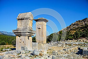 Harpy tomb monument sarcophagus at Xanthos ruins. Turkey. UNESCO world heritage