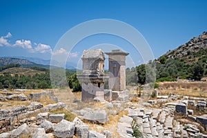 Harpy tomb and the pillared sarcophagus in Xanthos ancient city.