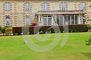 Harquency; France - july 19 2019 : la Grange de Bourgoult, an old commandery of Templars