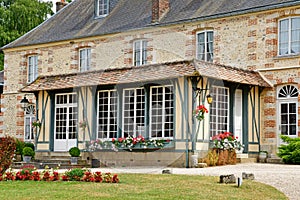 Harquency; France - july 19 2019 : la Grange de Bourgoult, an old commandery of Templars