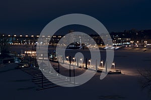 Harriet Island Pier on Mississippi River in Winter