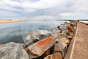 Harrington Breakwall and manning river.