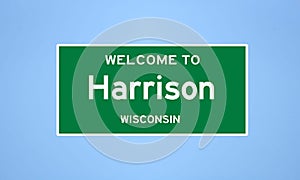 Harrison, Wisconsin city limit sign. Town sign from the USA.