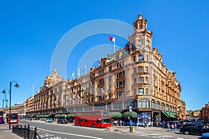 Street view of london with famous department stores