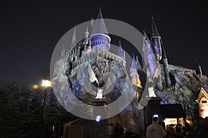 Harry Potter Castle in Universal Orlando at night, FL, USA