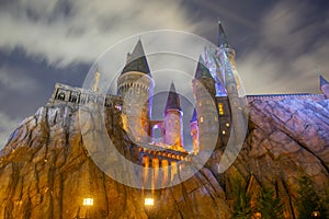 Harry Potter Castle in Universal Orlando at night, FL, USA