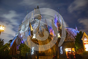 Harry Potter Castle in Universal Orlando at night, FL, USA