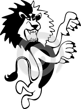 Harsh and angry, hand-drawn, black and white lion