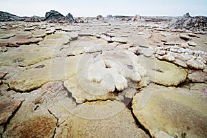 Harsh, hot and arid salt flats of the Dallol