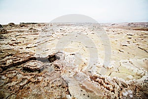 Harsh, hot and arid salt flats of the Dallol