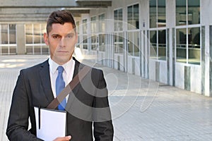 Harsh looking businessman wearing suit and tie