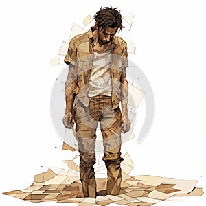 Harsh Realism Illustration: Man Standing Among Rusty Debris