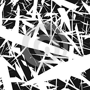 Harsh rough texture. Geometric abstract illustration with disarray of random shapes. Cracked, destroyed effect.