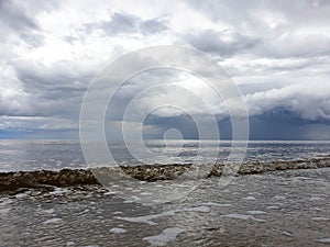 The harsh White sea. Cold summer day on Yagry island, Severodvinsk
