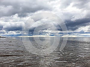 The harsh White sea. Cold summer day on Yagry island, Severodvinsk