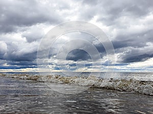 The harsh White sea. Cold summer day on Yagry island, Severodvinsk