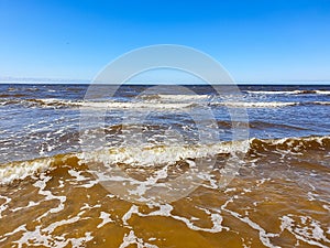 The harsh White sea. Cold summer day on Yagry island, Severodvinsk