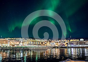 Harstadt harbour reflections under a powerfull northern light