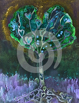 Hart tree of life with golden background and lavender.