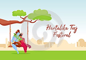 Hartalika teej festival poster flat vector template photo