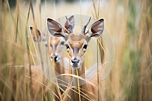 hartebeests in tall grass, ears peaking out photo