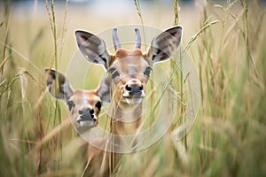 hartebeests in tall grass, ears peaking out photo