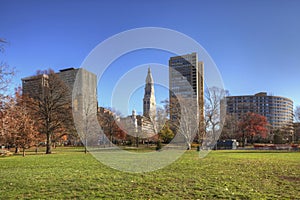 Hartford, Connecticut skyline with park in foreground