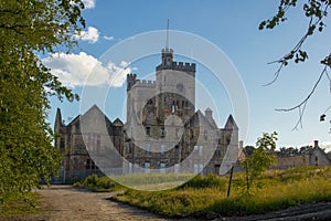 Hartwood Hospital Church with  imposing twin clock towers. Lanarkshire, Scotland