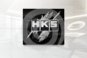 Hks on glossy office wall realistic texture