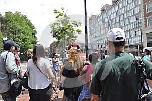 Cambridge MA, 30th june: Harvard Student Guides Group in Harvard Square from Cambridge downtown in Massachusettes State of USA