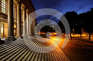 Harvard University campus at night