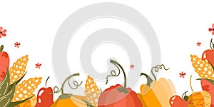 Harvest background banner flat. Vector Illustration for prints on t-shirts and bags, posters, postcards. Pumpkin season