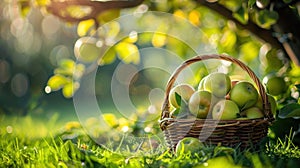 Harvest Basket Amidst Apple Orchard