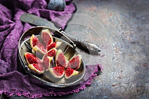 Harvest fall autumn concept. Ripe juicy violet figs