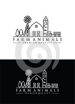 Harvest farm logo simple agriculture Vector. Agriculture farm badge vintage logo landscape template silhouette black