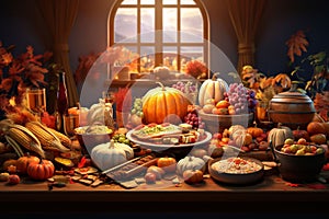 Harvest feast illustration featuring a diverse
