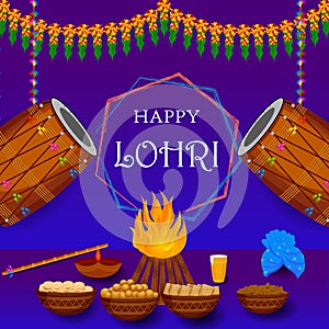 Harvest festival of Punjab, India Happy Lohri holiday background