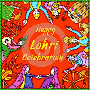 Harvest festival of Punjab, India Happy Lohri holiday background